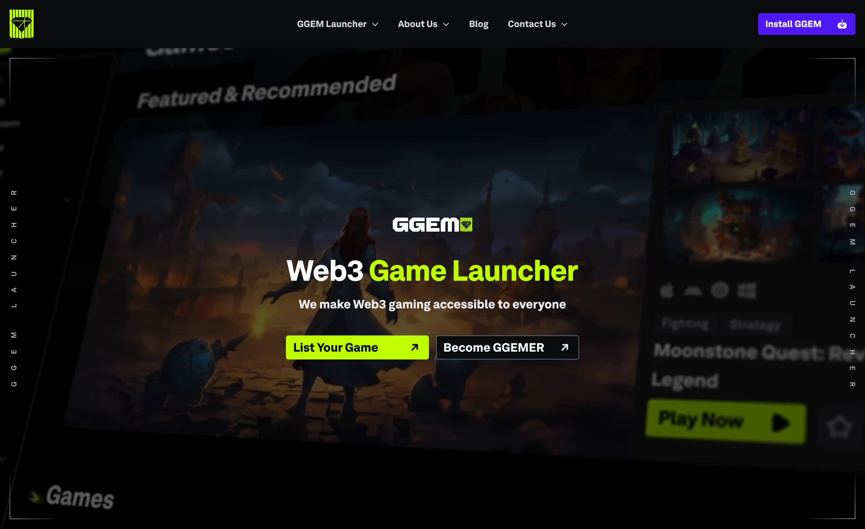 GGEM — marketing site for a Web3 game launcher
